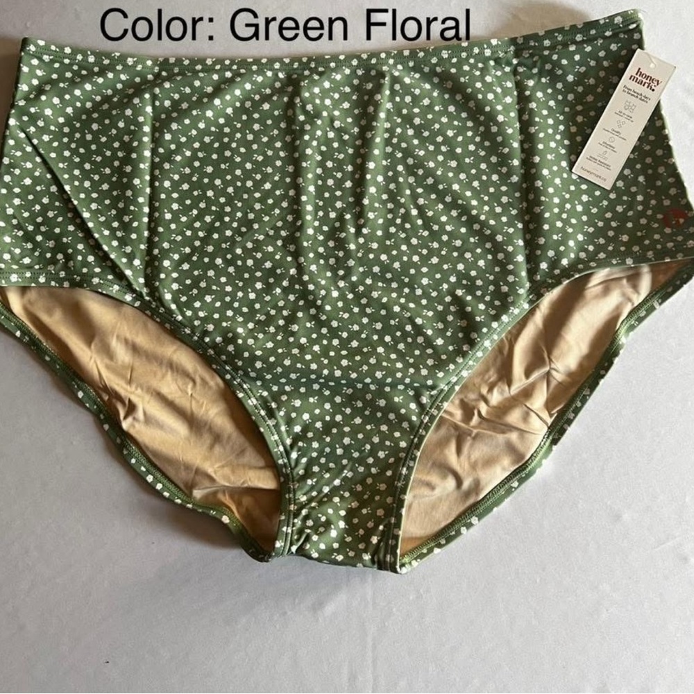 HONEY MARK High-Waisted Swim Bottoms -Green Floral- NWT